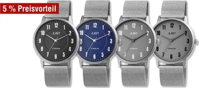 Produktbild von Just Titan Herrenuhr mit Edelstahl-Milanaisearmband, 5 ATM