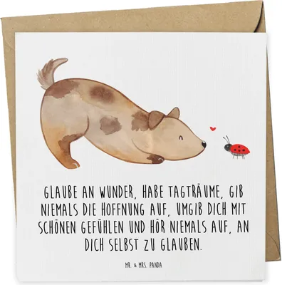 Produktbild von Mr. & Mrs. Panda Grußkarte Hund Marienkäfer - Weiß - Geschenk, Tierliebhaber, doppelkarte, faltkarte, anlasskarte, Positiv, Klappkarte, Sprüche, Zuversichtlich