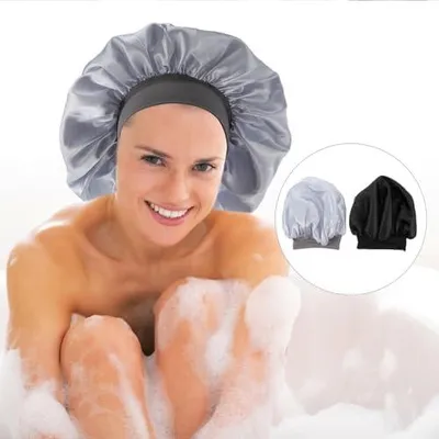 Produktbild von 2 elastische Schlafhauben aus Satin für Damen