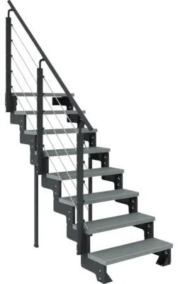 Produktbild von Pertura Aussentreppe Tallis 80 cm 8 Steigungen anthrazitgrau/Trimax grau mit Geländer