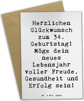 Produktbild von Mr. & Mrs. Panda Glückwunschkarte Spruch 34. Geburtstag - Weiß - Geschenk, Glückwunsch, Grußkarten, Happy Birthday, Freude, liebevolle Botschaft, Herzlichen, osterkarten
