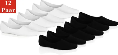 Produktbild von 12 Paar Damen & Herren Füßlinge – Unsichtbare Sneaker & Sport-Socken mit rutschfestem Silikon, Schwarz/Weiß/43-46