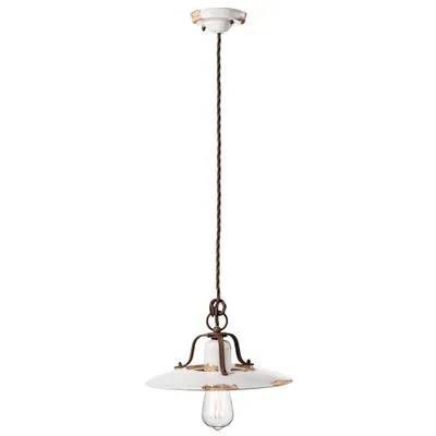 Image de Ferroluce Country Lampe à suspendre en céramique Ø 30cm Blanc Rond