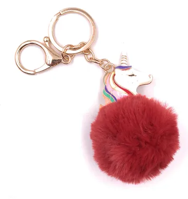 Produktbild von Onwomania Schlüsselanhänger Einhorn Flauschkörper rot Plüsch Metall Anhänger Charm