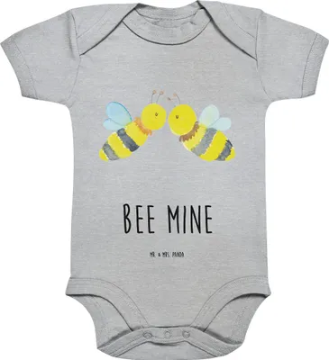 Produktbild von Mr. & Mrs. Panda Babybody Biene Liebe 3. - 6. Monat - Heather Grey - Geschenk, Kurzarmbody, babykleidung body, Strampler, Baby, overall