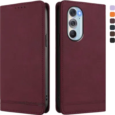 Produktbild von Hülle für Motorola Edge 30 Pro, Retro Kunstleder Ständer Klapphülle mit Kartenfächer und Magnetische Rot