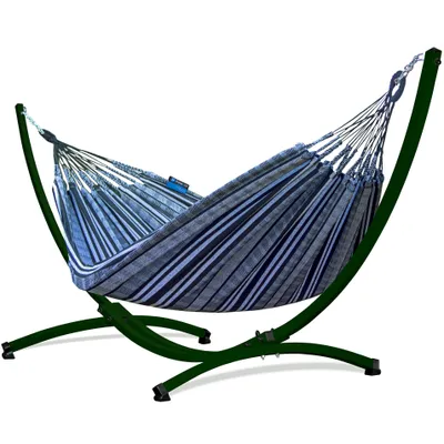 Produktbild von Potenza Outdoor Pereira Hängematte mit Gestell für 2 Personen I 100% Baumwolle Doppelhängematte 220x140 cm, 160kg I Hängemattengestell 220kg, wetterfest