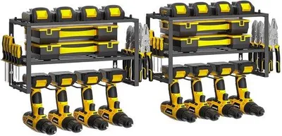 Zdjęcie produktu dla Stojak na narzędzia z 3 półkami, 4 uchwytami na wiertła, uchwytem na śrubokręty, zestaw 2 szt., 42×20×24 cm