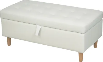 Produktbild von Polsterhocker mit Stauraum, Holzbeine, weicher Stoffbezug, Cremeweiß