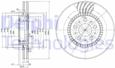 Produktbild von 2x DELPHI Bremsscheibe BG9514 für VOLVO V70 II (285) S60 I (384) S80 I (184)
