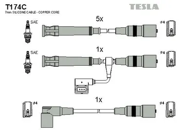 Obrázok produktu pre Sada zapaľovacích káblov TESLA T174C pre BMW 3 Sedan (E30), 3 Cabrio (E30), 3 Touring (E30) a Z1 Roadster
