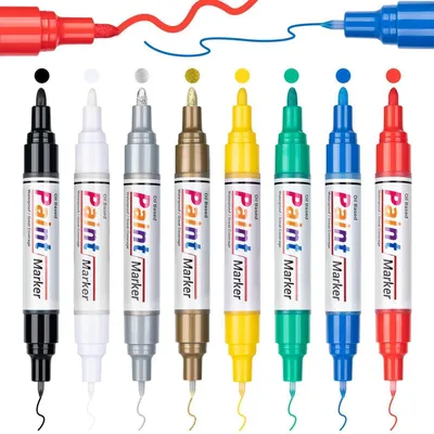 Image de Marqueur permanent, résistant à l'eau : lot de 8 stylos à double embout (0,7 mm et 3 mm) pour verre, pierre, métal et tissu