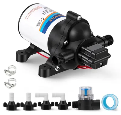 Immagine prodotto di Pompa acqua 12V - Pompa a membrana - Autoadescante - 5 camere - 5,5 GPM (20,8 l/min) - Adatta per cucina, bagno, camper, barca - Colore: bianco