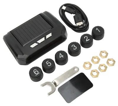 Imagen del producto de Sistema de monitoreo de presión de neumáticos inalámbrico y con energía solar para camiones de 6 ruedas, con 6 sensores, ideal para camionetas ligeras y vehículos recreativos