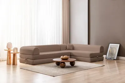 Productafbeelding van Hanah Home, hoekbank met bedfunctie, 280 cm, beige, 100% ribfluweel, 4 kussens, ouderencode: [oudercode]