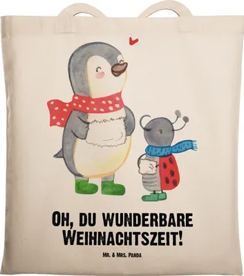 Produktbild von Mr. & Mrs. Panda Schultasche Smörle Winterzeit - Transparent - Geschenk, Einkaufstasche, Weihnachtszeit, Weihnachtsgruß, Tasche, Weihnachten Grüße, Beutel, Laptoptasche