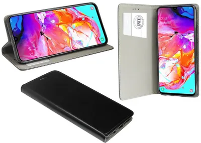 Produktbild von cofi1453® Buch Tasche "Smart" kompatibel mit SAMSUNG GALAXY A70 (A705F) Handy Hülle Etui Brieftasche Schutzhülle mit Standfunktion, Kartenfach Schwarz
