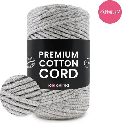 Produktbild von KOKONKI Premium Baumwollkordel 3 mm, 100 m Rolle, Grau (Nr. 388)