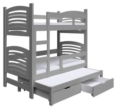 Produktbild von Masseno Etagenbett OHANA 75x160 cm mit Schublade, Rausfallschutz, Kinderbett mit Leiter für Mädchen und Jungs, Stockbett, Hellgrau