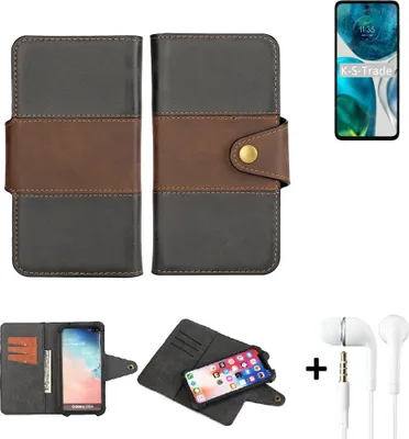Produktbild von K-S-Trade Handyhülle Schutzhülle Bookstyle Wallet-Case kompatibel mit Motorola Moto G52 + earphones Bumper rundumschutz schwarz-braun 1x