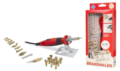 Produktbild von PETER BAUSCH Brandmal-Set mit An/Aus Kolben und 20 Aufsätzen Pebaro