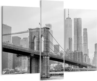 Produktbild von Bild auf Leinwand - Leinwandbild - 3 Teile - Brücke Brooklyn schwarz und weiß - 95x80cm - Wand Bild - Wanddeko - Wandbilder - Leinwanddruck - Bilder - Wanddekoration - Leinwand bilder - CB95x80-4245
