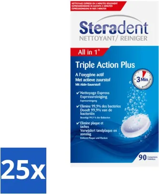 Image de Steradent Triple Action Plus Nettoyant pour prothèses dentaires 90 comprimés - Pack avantage - 25 pièces