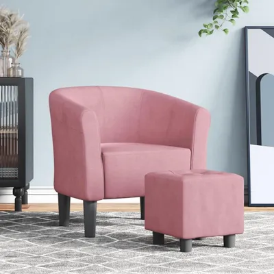 Produktbild von Rosa Clubsessel mit Fußhocker aus Samt
