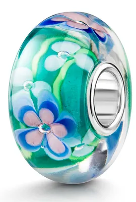 Produktbild von MATERIA by Matthias Wagner Glas Bead Anhänger blau grün mit Blumen für European Beads Armband 1485