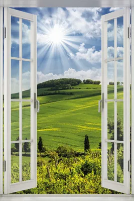 Produktbild von Wallario Wandbild aus Acryl, 60 x 90 cm, freischwebende Optik - Strahlender Sonnenschein mit Fenster-Illusion