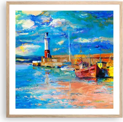 Produktbild von Gerahmtes Poster - Rahmen in heller Eiche - Leuchtturm Meer - 60x60 cm - Wand Bild - Wanddeko - Wandbilder - Kunstposter - Wandposter - Bilderrahmen - Bilder - Kunstdruck - Wandbild - P2NAC60x60-3693