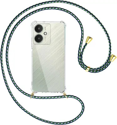 Produktbild von Handykette Backcover-Schutzhülle mit Band (Metall goldfarben) für Xiaomi Redmi 13C 5G, Poco M6 5G - grün/blau/weiß