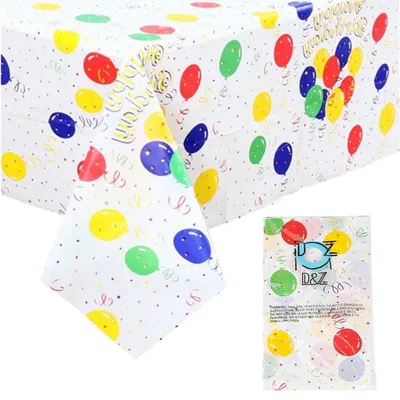 Immagine prodotto di Tovaglia per feste, 137 x 274 cm, riutilizzabile, bianca, con motivo a palloncini