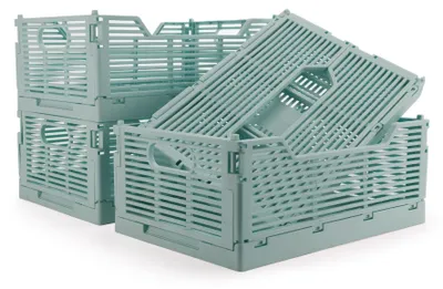 Obrázek produktu pro Sada čtyř skládacích plastových boxů – stohovatelné úložné koše (30,5 x 20,5 x 12,5 cm, modrá)
