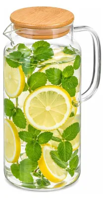 Produktbild von Vivalto Wasser-/Saftkanne - mit Bambusdeckel - 1,5 ltr - Borosilikatglas - Gieskanne