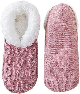 Produktbild von Damen- und Herren-Slipper mit weichem, haarigem Innenfutter und antislip-Fleece-Vorlage in Rosa für den Innenbereich