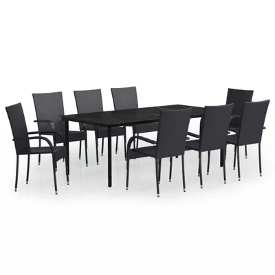 Produktbild von vidaXL 9-tlg. Garten-Essgruppe Schwarz