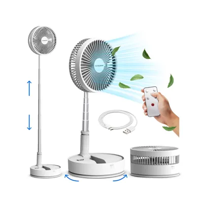 Obrázok produktu pre Vulpes Tovar Skladací stolný ventilátor, stojanový ventilátor, podlahový ventilátor, s diaľkovým ovládaním, mini ventilátor, nastaviteľný, 4 v 1, tichý, 12 dB