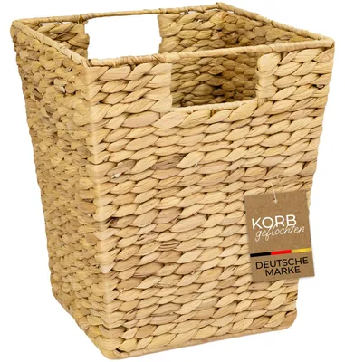 Obrázok produktu pre Košík na odpadky, úložný košík, pletený z vodnej hyacinty s kovovým rámom a drevenými rúčkami | HMF | 25x25x30 cm, Obrázok generovaný UI