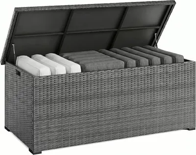 Imagen del producto de Caja de almacenamiento para jardín, impermeable, 650 litros, caja de almacenamiento para jardín de gran tamaño (XXL), caja para cojines resistente a la intemperie, caja para exteriores con tapa, amortiguadores a gas, ideal para jardín, terraza y balcón | Gris