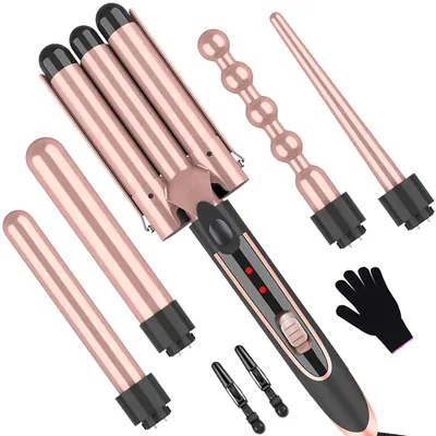 Produktbild von Iceagle Lockenstab Lockenstab set 5 in 1 mit 3 Fässer Welleneisen Lockenstäbe , 60S Schnelle Erwärmung Temperatureinstellung mit Handschuh 2 Clips