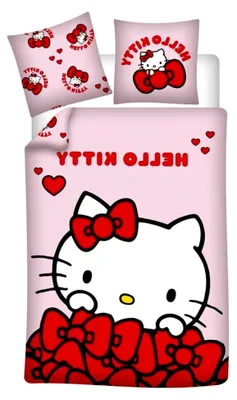 Produktbild von Hello Kitty Bettwäsche für Einzelbett, wendbarer Bettbezug 140 x 200 cm + Kissenbezug 65 x 65 cm, Rosa, Polyester-Baumwolle