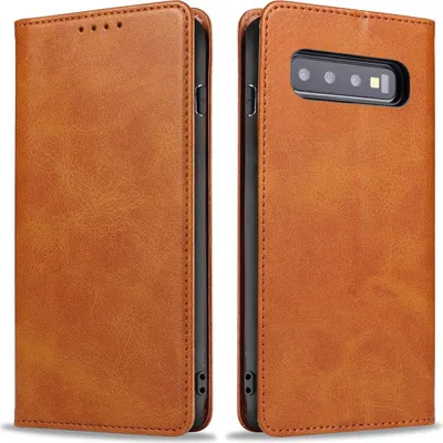 Produktbild von Handyhülle für Samsung Galaxy S10 Kunstleder Flip Cover Hülle Handytasche Case Kartenfach Farbe: Hellbraun