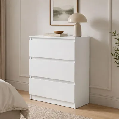 Obrázek produktu pro Komoda Home Collective s 3 zásuvkami | Komoda, skříňka, nábytek do ložnice, dětského pokoje, chodby | Moderní design bez úchytek | Bílá, rozměry 70x40x77 cm