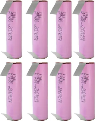 Produktbild von Trade-Shop 8x Samsung ICR18650-26J ICR1865026F ICR1865026H mit U-Lötfahne versetzt Lithium-Ion Akku Industrie-Zelle 2600mAh 3,6V/3,7V 5,2A Entladestrom