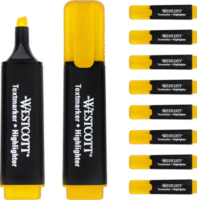 Produktbild von Textmarker Highlighter leuchtend Gelb 10 Stück Tinte auf Wasserbasis Keilspitze Strichstärke 2-5 mm