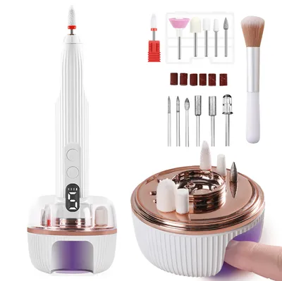 Produktbild von Maniküre-Sets, Maniküre-Pediküre-Set, 18.000 U/min, 12 in 1 Professionell Elektrische Nagelfräser, mit UV-Lampe & Ladestation, 5 Geschwindigkeiten