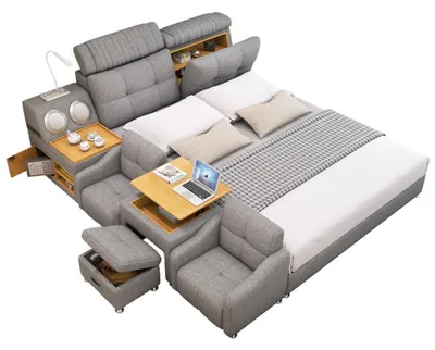 Produktbild von Multifunktionales Bett Moderner Stil Weiße Farbe Holzrahmen Weich
