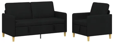 Image de Ensemble de canapés vidaXL avec rangement, 2 pièces, couleur noire, revêtement en polyester