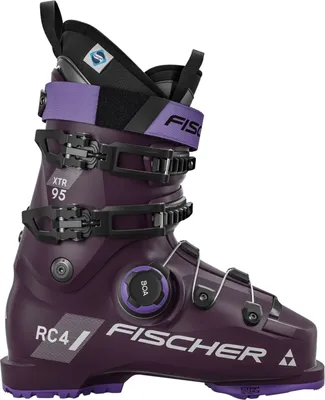 A single purple ski boot is shown against a white background.